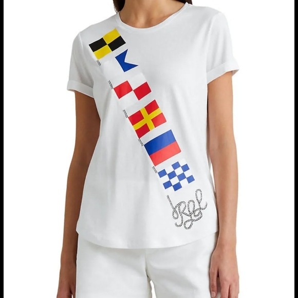 Lauren Ralph Lauren White Nautical Flag T-Shirt - Picture 7 of 8